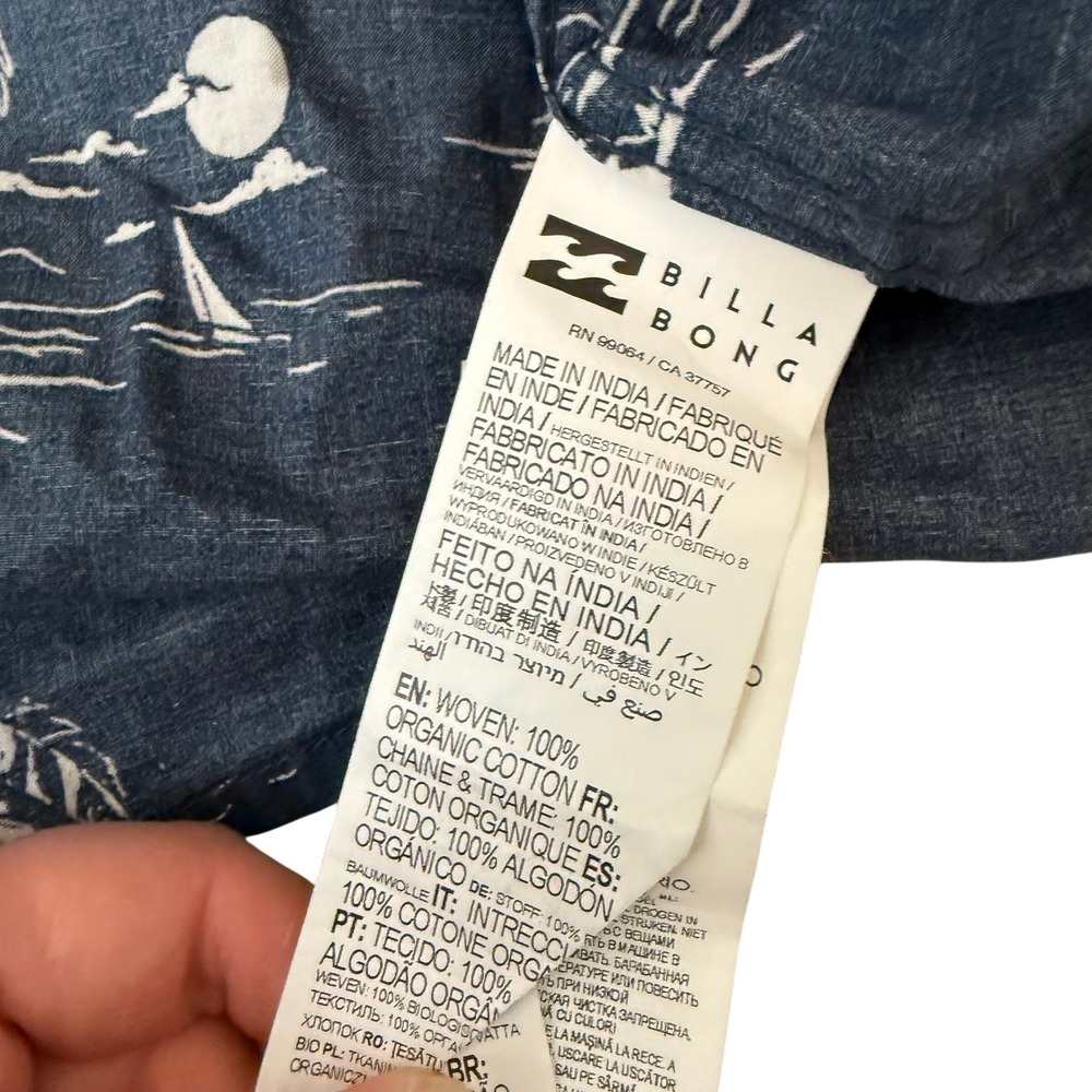 Billabong Mens Shirt Short Sleeve Palm Tree Print Navy Blue Size L Resortwear - Picture 9 of 9